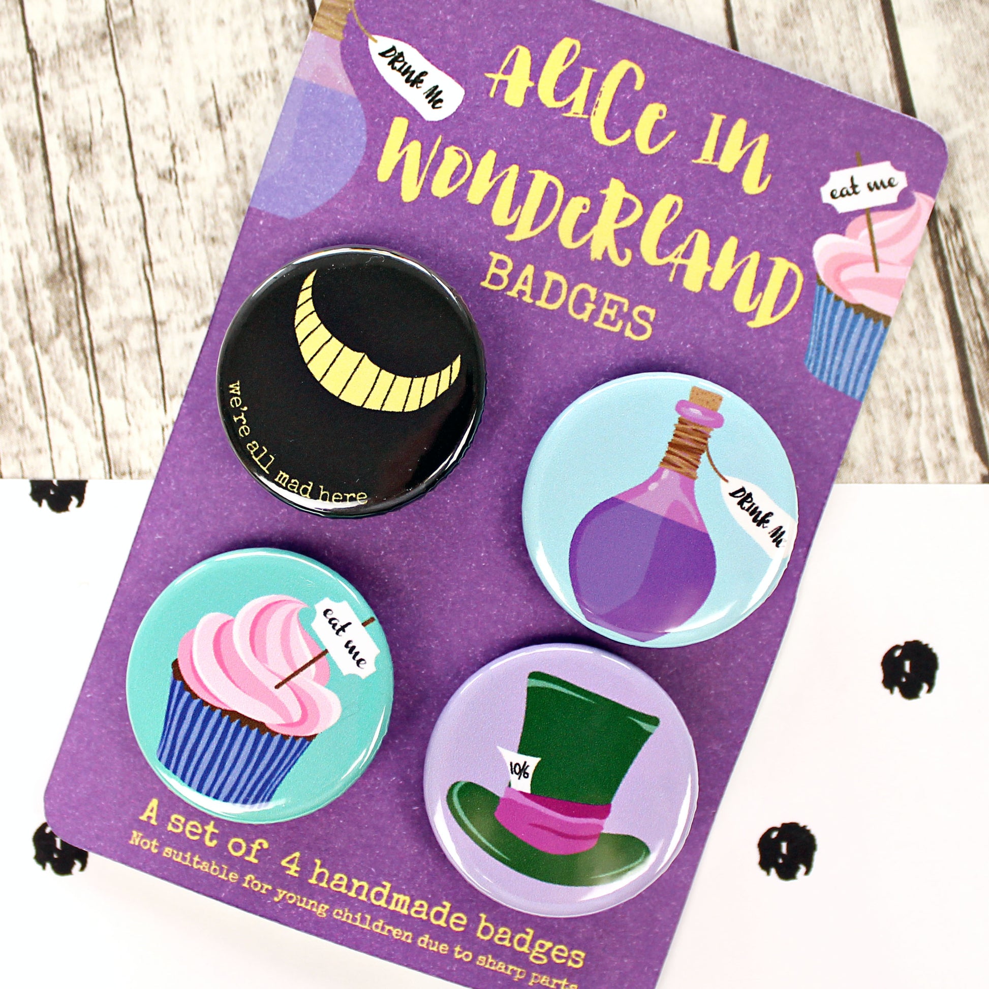 Alice in Wonderland badges