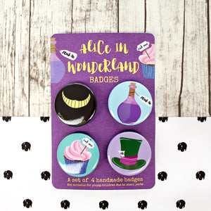 Alice in wonderland set of badges