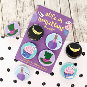 Alice in Wonderland button badges