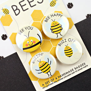 Fun and cute bee badges with word puns