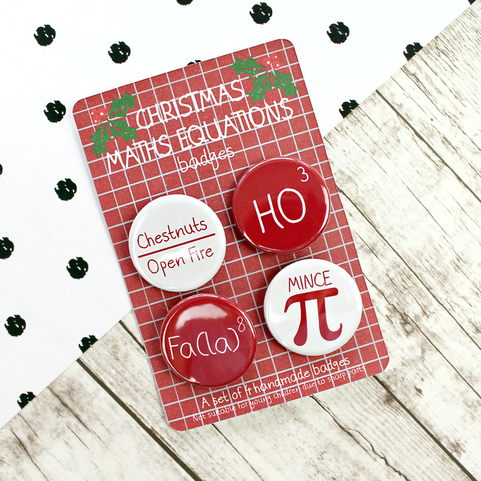 Set of four Christmas maths badges