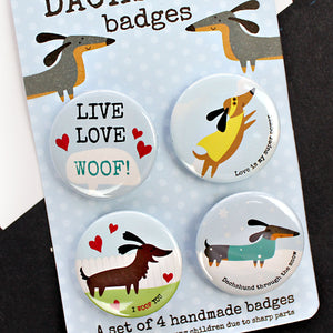 Close up of dachshund badges
