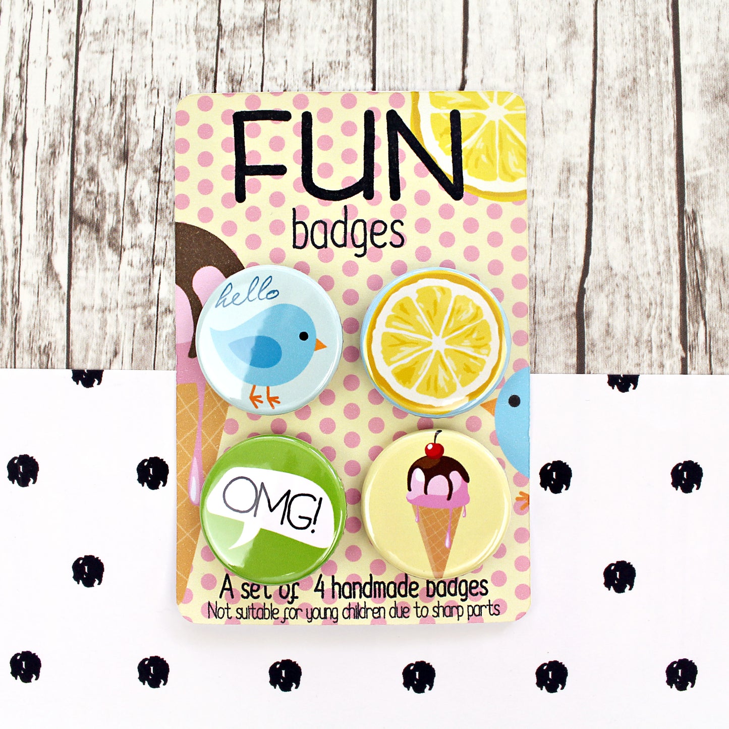 Ice cream and lemon badges