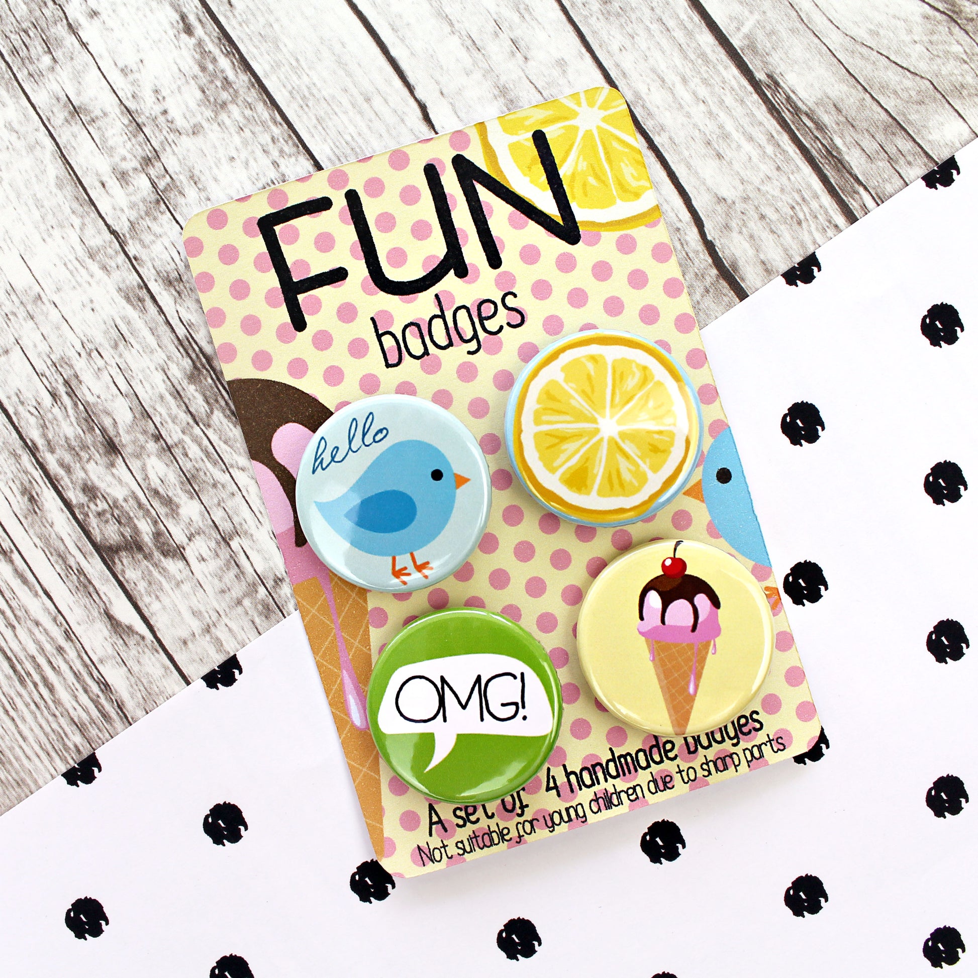 Set of four fun badges