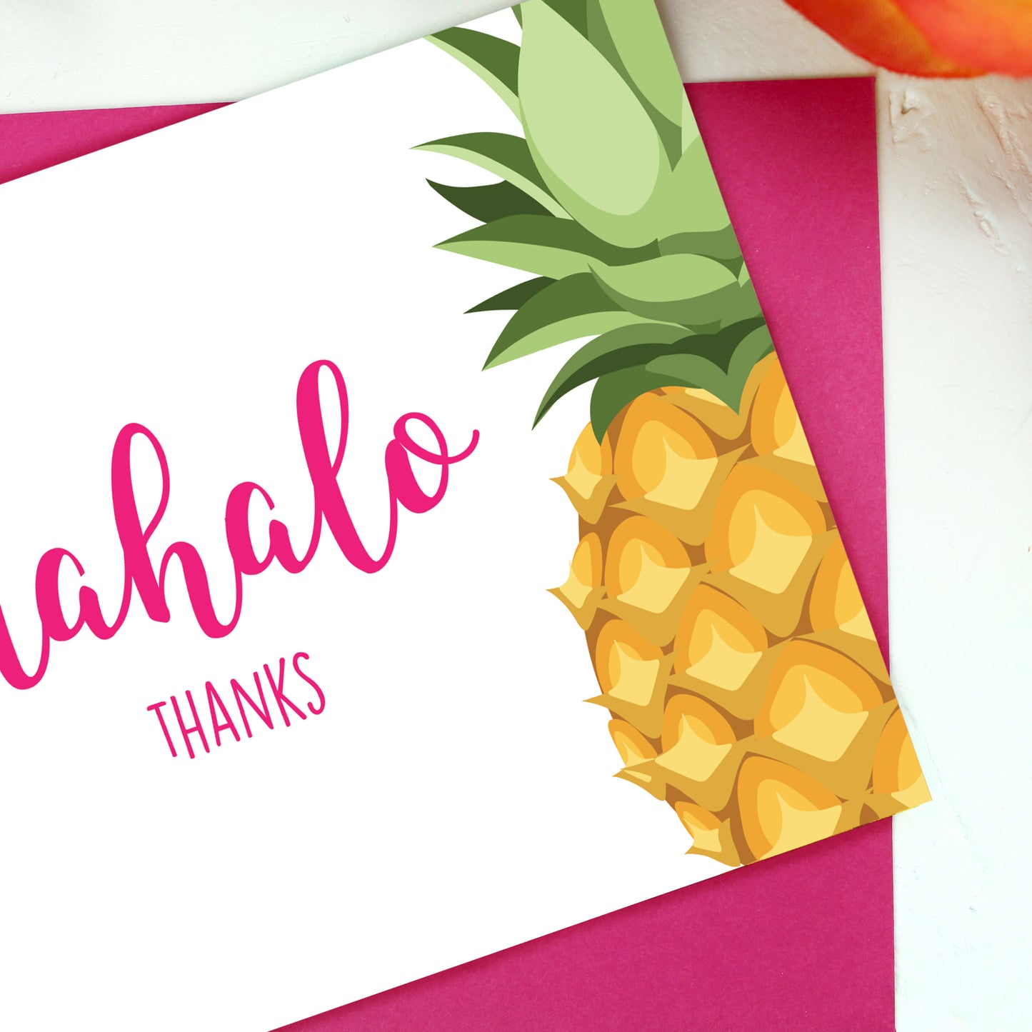 Close up of pineapple on mahalo card