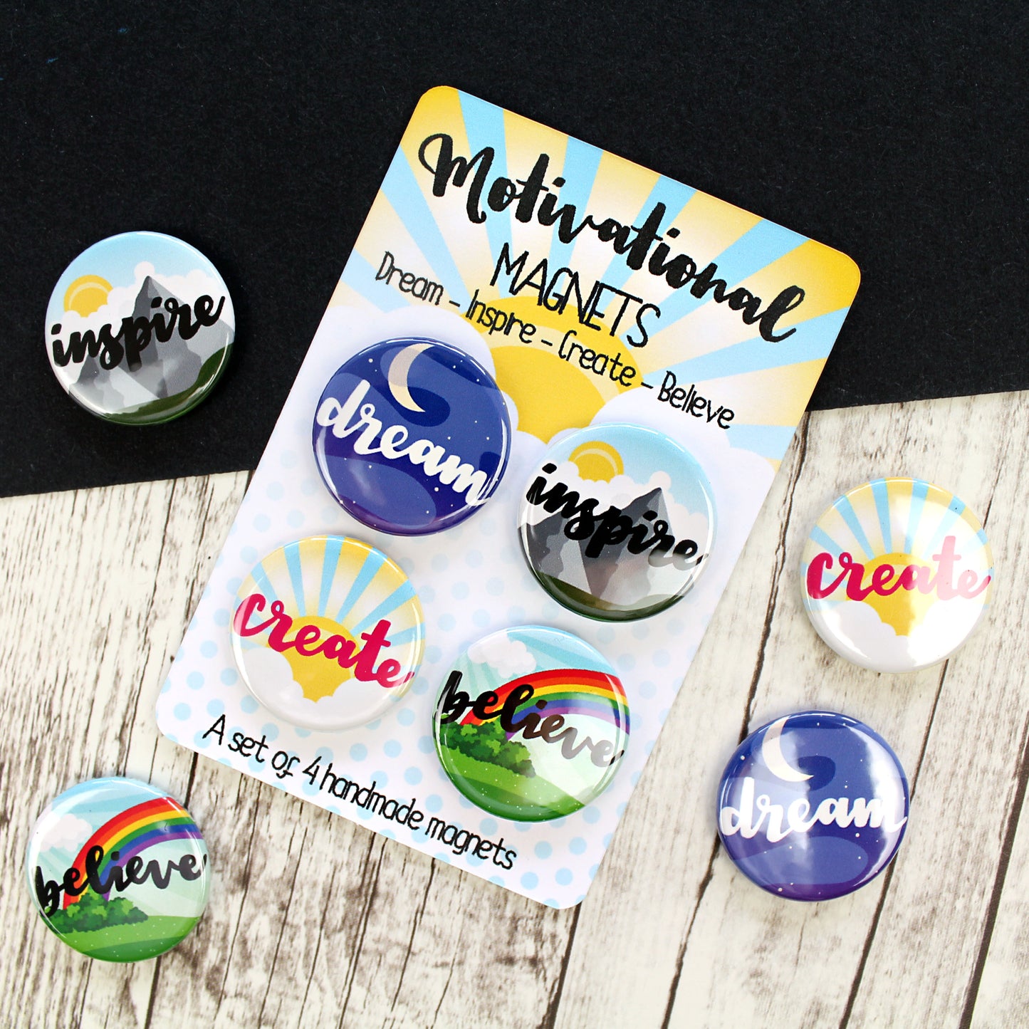 Dream, inspire, create, believe magnets