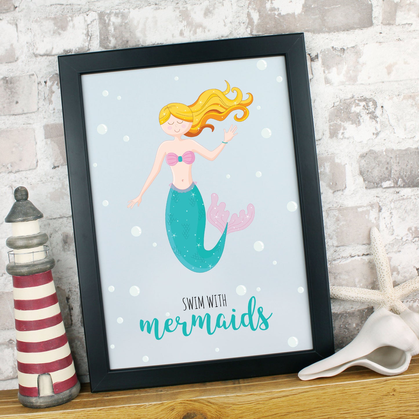 Swim with mermaids wall art