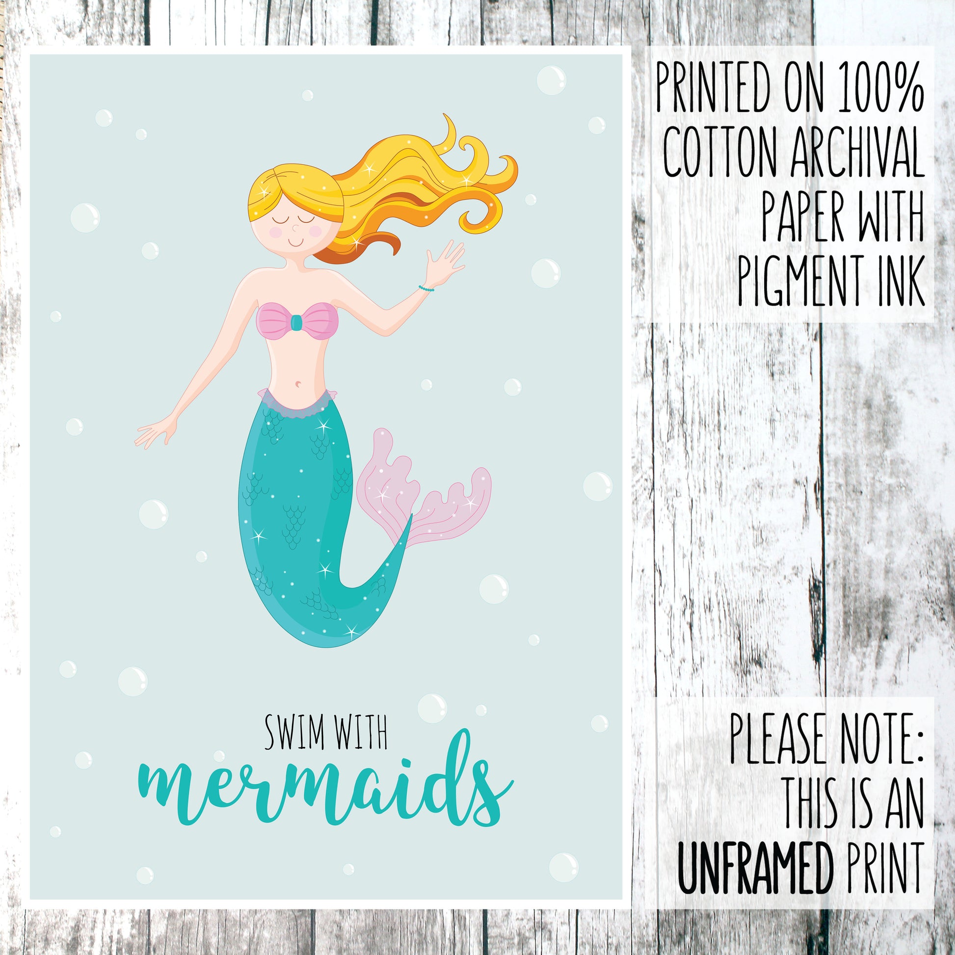 Swim with mermaids unframed print