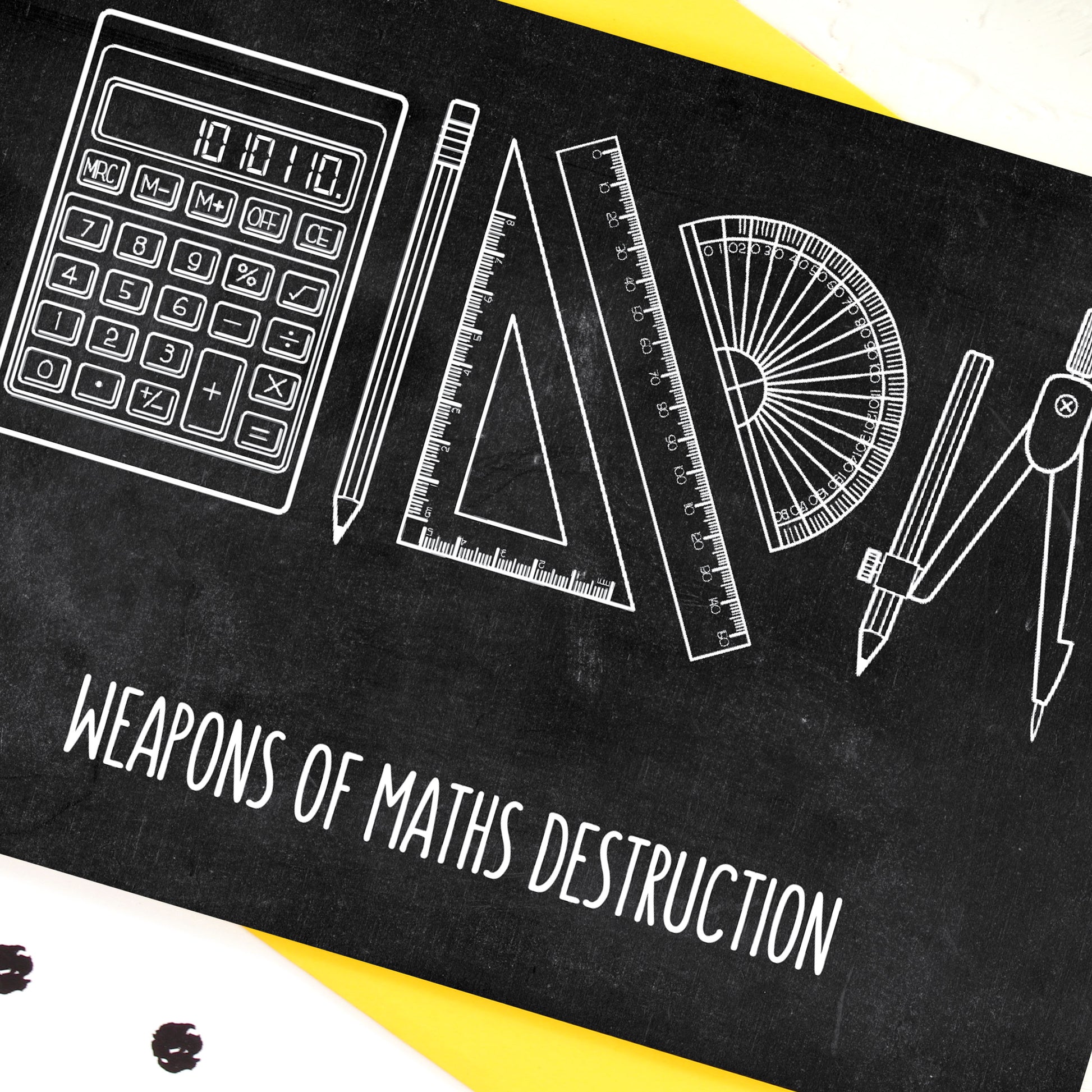 Chalkboard drawing of maths equipment