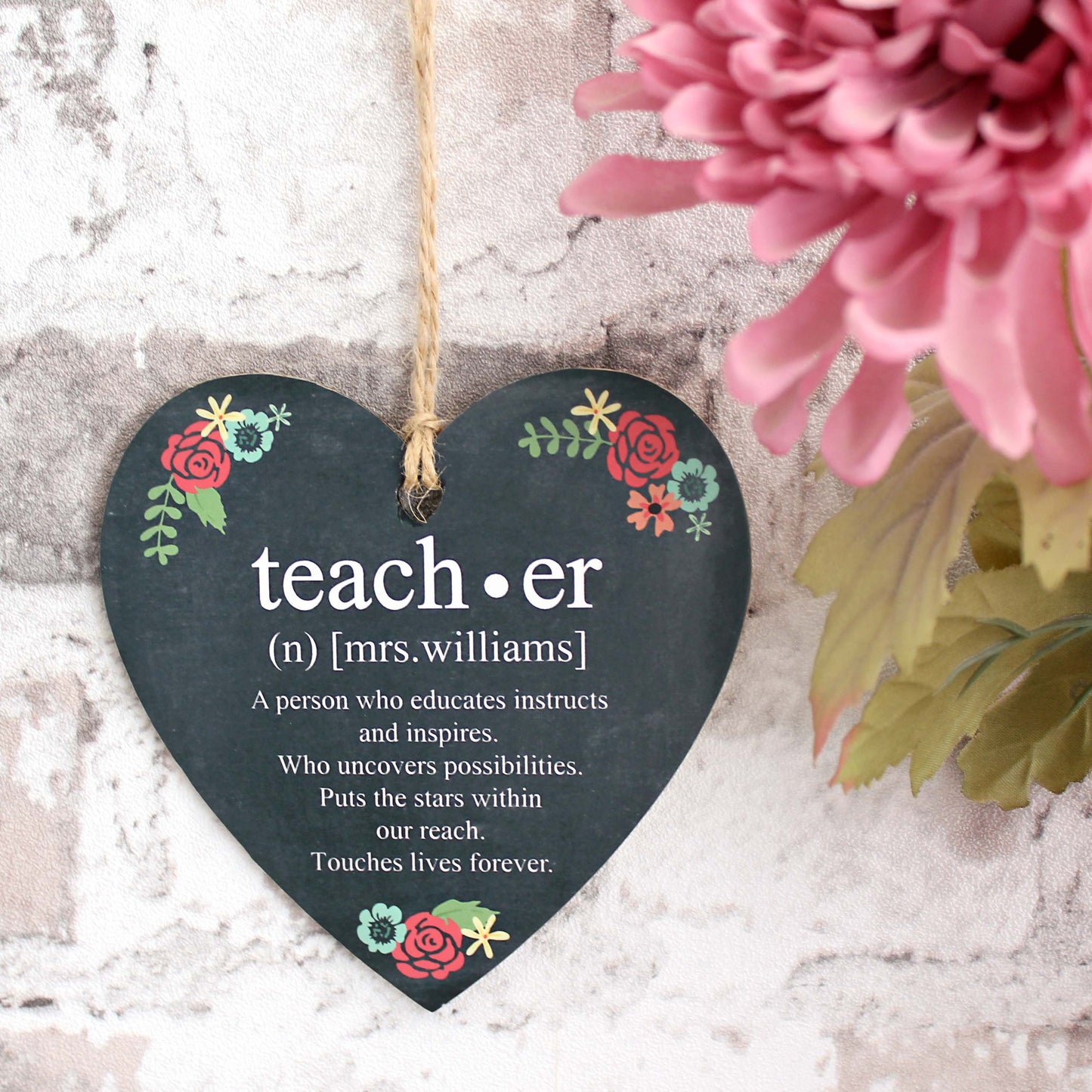 Hanging teacher heart keepsake